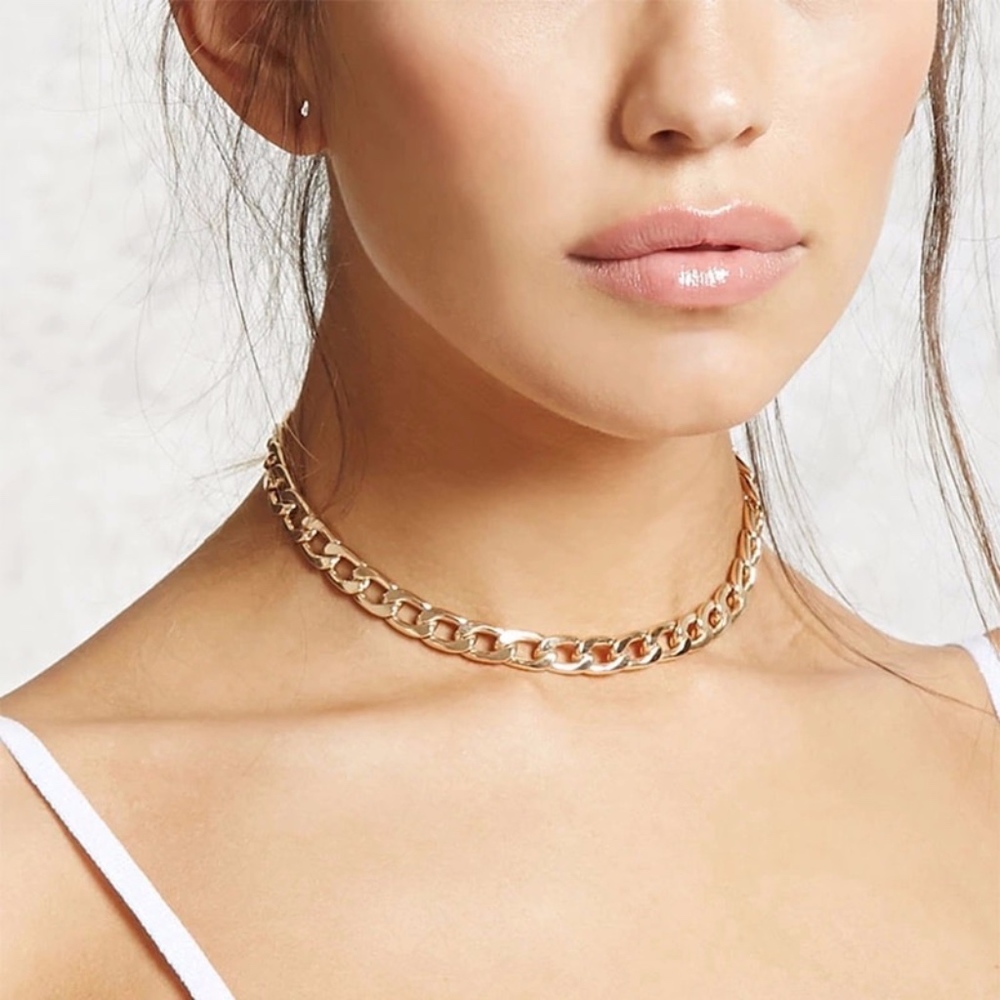 Link Chain Thick Gold Choker Necklace